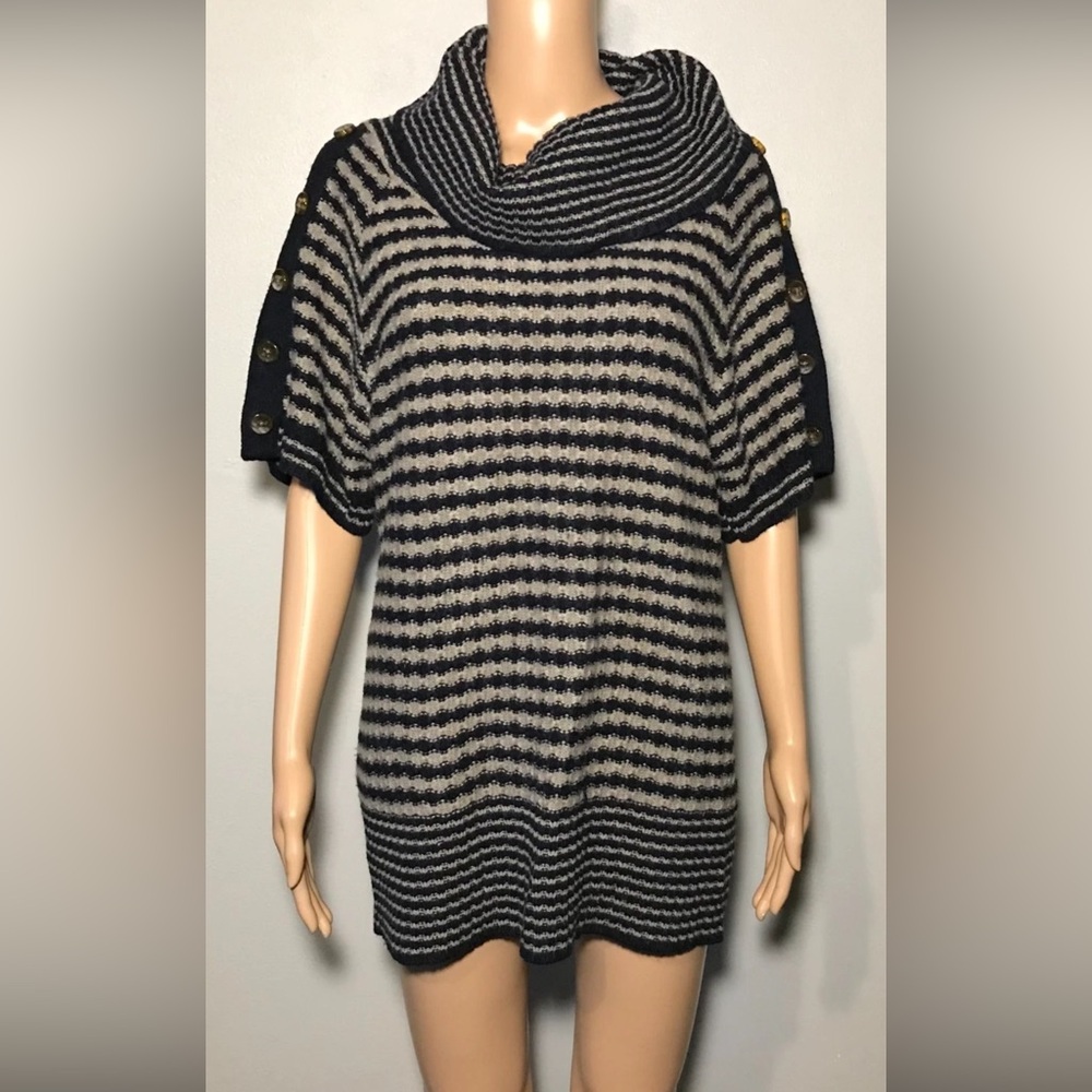 Design History Women's Sweater SizeL Striped Short Sleeve Knit Cowl Neck Acrylic